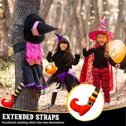 POPGIFTU 51" Halloween Crashing Witch Decoration – Pink Flying Witch for Tree, Yard, Porch, and Indoor Outdoor Halloween Décor