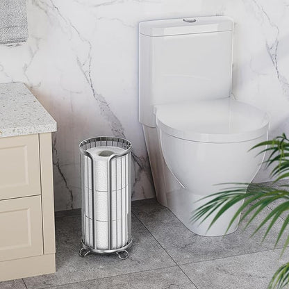 Toilet Paper Holder Stand, Freestanding Toilet Tissue Organizer, Minimalistic Storage Solution, Reserve Mega Rolls,Modern -2PACK Silver