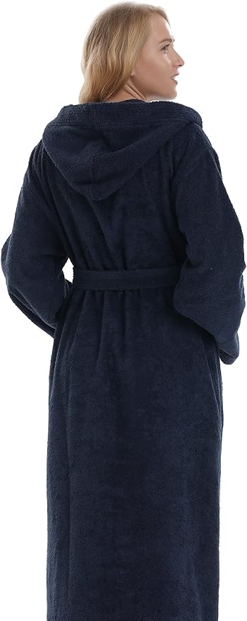 Arus Women's Pacific Hooded Turkish Cotton Bath Robe with Full Length Options