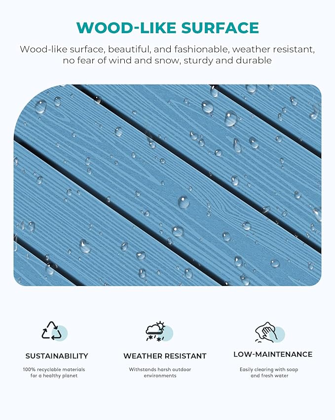 SERWALL Rectangle Outdoor Coffee Table, HDPE Patio Coffee Table, Navy