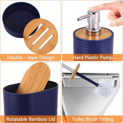 Bathroom Accessory Set,10 PCS Navy Blue Bathroom Set with Trash Can,Toothbrush Holder,Soap Dispenser,Toothbrush Cup,Vanity Tray,Soap Dish,Toilet Brush,Qtip Holders