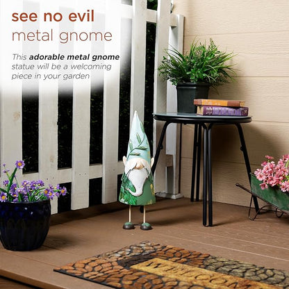 Alpine Corporation MCC798HH See No Evil Metal Gnome Decor, Whimsical Playful Décor for Patio & Garden, 19" H, Green