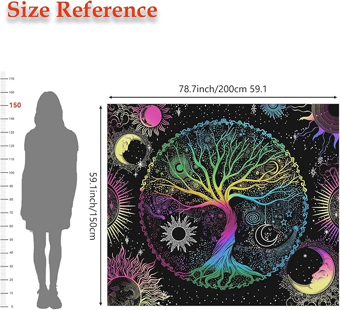 AACKart Blacklight Tapestry for Bedroom - Spiritual Tree of Life Wall Tapestry Glow in the Dark Wall Hanging 78.7 x 59.1 inches