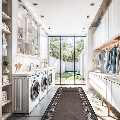 Beverly Rug Outdoor Runner Rug 2x7 Modern Floral Bordered Area Rugs for Indoor and Outdoor Patio Easy to Clean Non Shedding Living Room Porch Garden Washable Outside Carpet (2 x 7 Brown)