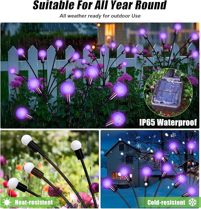 Solar Garden Lights Outdoor, Waterproof Solar Powered Lights for Yard Pathway Patio, Swaying Lawn Decor as Gardening Gifts for Women Holiday (Purple, 4 Pack)