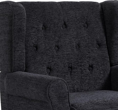 UIXE High Back Accent Chairs Set of 2, Upholstered Armchair in Fabric, Retro Wingback Arm Chair for Living Room, Comfy Single Sofa Bedroom Reading Seat with Solid Wood Legs - Black Blue