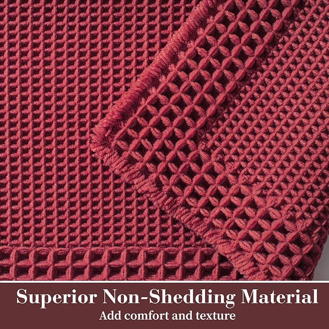 RESARE Waffle Bathroom Runner Rugs, Super Absorbent Bath Mat Non Slip Washable Quick Dry, Upgraded Ultra Soft Boho Bath Rugs with Tassels for Hallway Bedroom Laundry Room, 2'x6'(24"x72"), Red