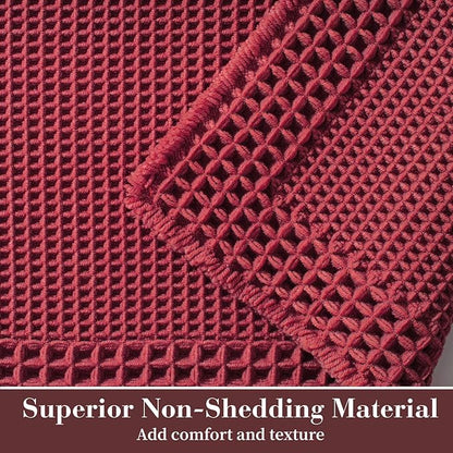 RESARE Waffle Bath Mat for Bathroom, Super Absorbent Bathroom Rugs Non Slip Machine Washable, Ultra Soft Quick Dry Boho Bath Rugs with Tassels for Floor, Upgraded Bordered Design, 18"x30" Red