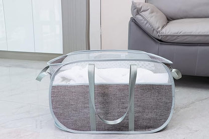 Pop Up Laundry Hamper，with Durable Handles collapsible laundry basket，Easy to Open and Fold for college Dorm,kids room，travel (Gray)…