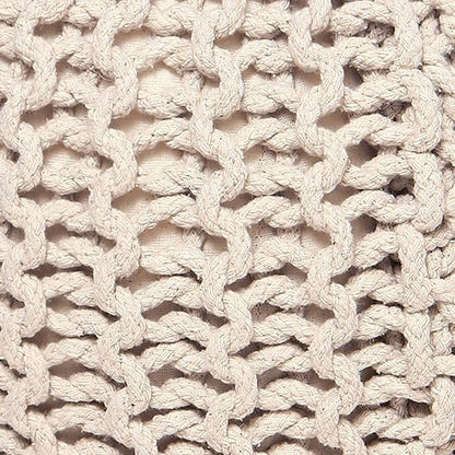 REDEARTH Round Pouf Ottoman - Cable Knitted Boho Poof - Home Décor Cord Pouffe Handmade Circular Footrest for Living Room - Bedroom - Kids Bedroom - 100% Cotton Pouf (18" x 18" x 14") - Ivory