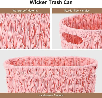 Bathroom Accessories Set with Wicker Trash Can, Pink Bathroom Accessories Pink Bathroom Sets Small Waste Basket Bathroom Trash Can for Bedroom Bathroom