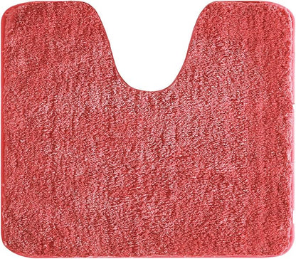 Suchtale Contour Rug Non Slip Bath Mat Water Absorbent Soft Microfiber Shaggy Bath Mat Machine Washable Thick Plush U Shape Toilet Rug (20 x 24, Living Coral)