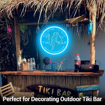 Tiki Bar Neon Sign for Bar Wall Decor, Timing Dimmable LED Neon Bar Lights, 3D Engraving Tiki Parrot Summer Light Up Signs for Home Pub Man Cave Club Restaurant Bistro Party, 12x12 Inch