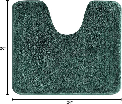 Suchtale Contour Rug Non Slip Bath Mat Water Absorbent Soft Microfiber Shaggy Bath Mat Machine Washable Thick Plush U Shape Toilet Rug (20 x 24, Hunter Green)