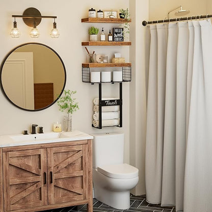 Bathroom Shelves Over Toilet - Floating Shelf for Wall Above Toilet Towels Holder Small Farmhouse Decor Shelves (15.7 inch, Set of 3, Rustic Brown)