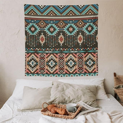 HZOHNAGO Aztec Tapestry Turquoise Blue and Brown and Native American Tribal Pattern Printed Wall Tapestry Wall Hanging for Bedroom Living Room Dorm 60" W x 60" H