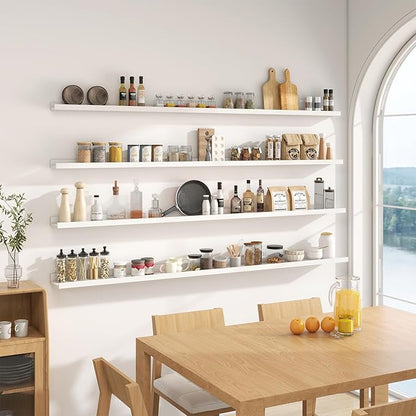 Picture Ledge Shelf for Wall, 72 inch Nursery Book Shelves 4 Packs, Large Long Floating Ledge Shelves for Kid's Room Bedroom Bathroom Living Room Photo Frames Office Nursery Wall Decor, White