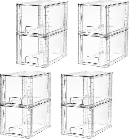 Vtopmart 8 Pack Large Stackable Storage Drawers,Clear Acrylic Drawer Organizers with Handles, Easily Assemble for Fridge, Bathroom,Kitchen Undersink,Cabinet,Pantry Organization and Storage
