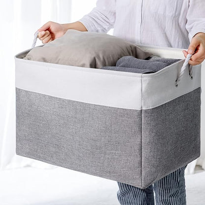 TheWarmHome Storage Bins Baskets for Organizing, 20.5L×15.7W×13.8H 3 Pack Sturdy Fabric Storage Basket W/Handles, Decorative Foldable Storage Baskets for Shelves Closet Nursery Toy (White & Grey)