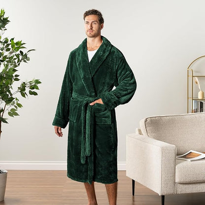 PAVILIA Mens Soft Robe, Plush Fluffy Fleece Bathrobe Men, Long Sherpa Shaggy Spa Robe