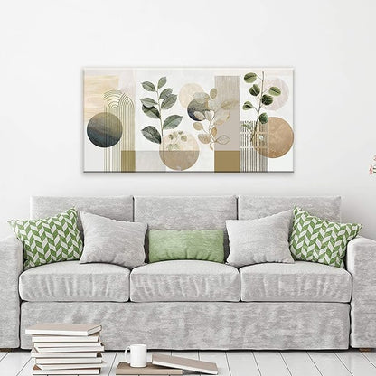 TAIJXAGSG Green Boho Wall Art Minimalist Canvas Wall Art Decor Geometric Line Leaf Beige Green Wall Art Canvas Artwork Print Paintings Abstract Art Botanical Boho Room Office Home Wall Decor 20"X 40"