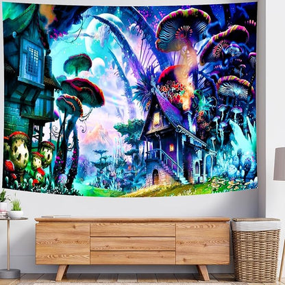 Delur Fantasy Forest Tapestry Enchanted Forest Mystical Magical Tree Tapestry Psychedelic Abstract Nature Landscape Wall Hanging Headboard for Bedroom Living Room Home Decor (51.2" x 59.1")