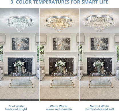 21 Inch Crystal Chandeliers with Remote Control LED Chandelier Modern Mount Flush Mount Chandelier Ceiling Light Fixtures for Bedroom Living Room Dining Room(Dimmable)