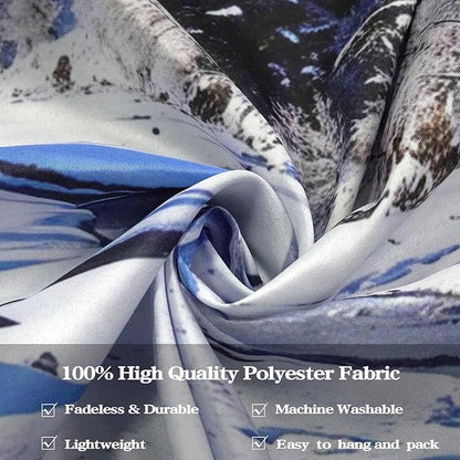 AMM Winter Forest Snow Mountain Tapestry Snowy Pine Tree Woodland Tapestry for Bedroom Aesthetic White Clouds Flowing River Landscape Tapestries Wall Hanging for Living Room Dorm Office 80 x 60 Inch