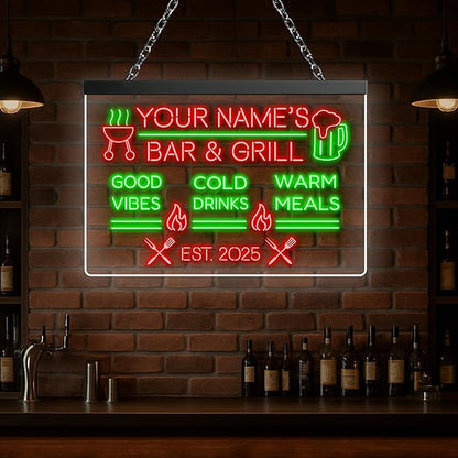 BBQ Neon Sign Custom Bar and Grill Sign Patio LED Lights Personalized Backyard Bar Signs for Men Outdoor Lighted Patio Acrylic Table Grilling Kitchen Home Garden Wall Decor