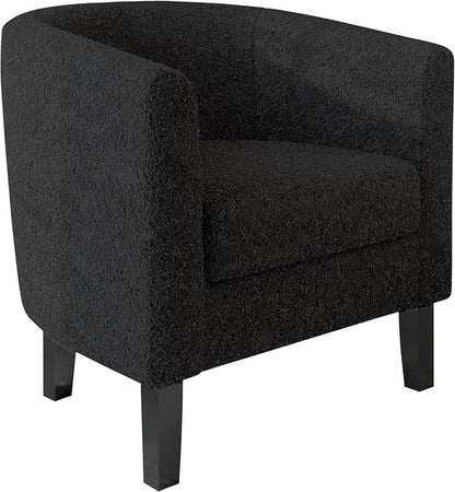 BELLEZE Living Room Chair, Teddy Polyester Accent Barrel Chair, Club Tub Sofa Chair for Bedroom, Corner Chair with Flared Legs and Cozy Soft Padding - Highland (Teddy Black)