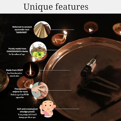 Tatsat Ayurvedic Herbal Kajal | Natural, Lead-Free & Chemical-Free Eye Care | Soothing Formula for Everyday Use | Safe for All Skin Types | Made with Triphala, Chakshushya Herbs, Castor Oil etc