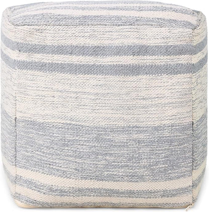 REDEARTH · Tufted Pouf Ottoman with Filler Textured Storage Cube Bean Bag Pouffe Footrest for Living Room, Bedroom, Nursery, Kidsroom; 100% Cotton (17.5"X17.5"X17.5", Melange Delight Gray)