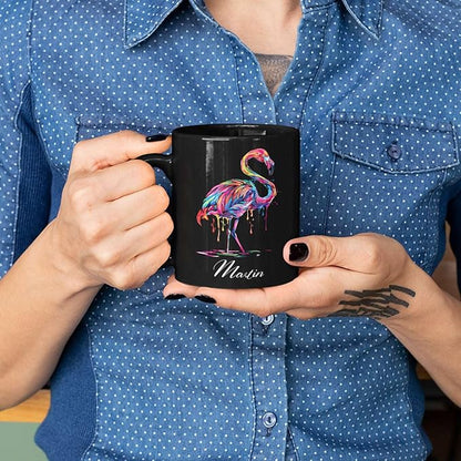 Beautiful Flamingo Animal Mug, Customized Name Flamingo Coffee Cup, Personalized Flamingo Lover Black Mug, Gift For Girlfriend, Colorful Animal Cup, Custom Flamingo Ceramic Cup 11oz 15oz