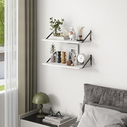 Deep Floating Shelves, 12 Inch Deep Floating Shelves for Wall, 24"W x 12"D Wall Shelves for Books, Rustic White Wooden Shelves, Large Wide Display Shelf for Bathroom, Living Room, Bedroom, Set of 2