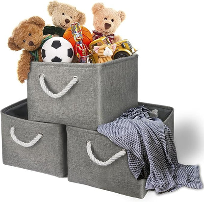 TheWarmHome Storage Bins - 3PCS Fabric Storage Baskets for Organizing Shelves | Large Basket Closet Organizer for Home Shelf Dog Laundry Organization | Collapsible Storage Cubes W/Handles