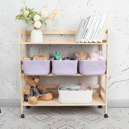 Small Woven Storage Baskets 13“X9”X5“ Decorative Rope Bins for Organizing Shelves, Closets, and Toys, Empty Gift Baskets, Cute Organizer Basket for Home and Office (purple, Large)