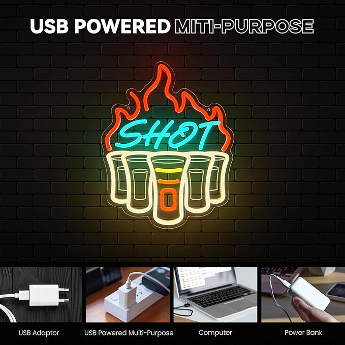 Shot Neon Sign, Bar Neon Signs for Wall Decor, Dimmable Acrylic Neon Lights for Home Bar Pub Club Bistro Man Cave Restaurant Party Decorations Gift