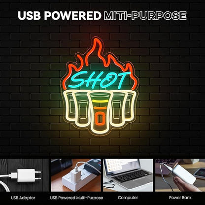 Shot Neon Sign, Bar Neon Signs for Wall Decor, Dimmable Acrylic Neon Lights for Home Bar Pub Club Bistro Man Cave Restaurant Party Decorations Gift