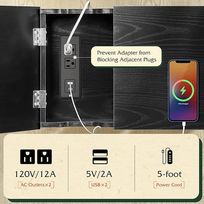 WLIVE Narrow Side Table with 2 USB Ports and 2 Outlets, Flip Top End Table with Drawer and Storage Shelves, End Stand with Charging Station for Living Room, Bedroom, Small Spaces,Black