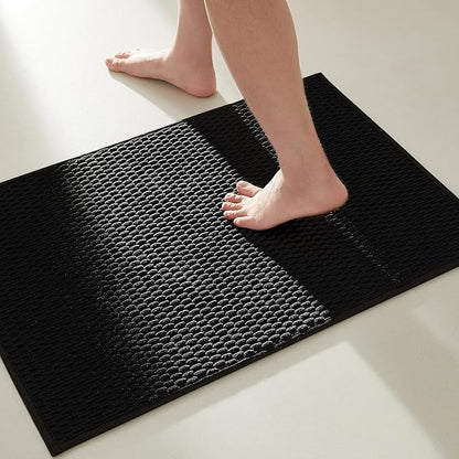 Black Bathroom Rugs Non Slip Washable, Super Absorbent Thin Bath Mat Quick Dry Low Pile Bathroom Rug, Black 20''x30''