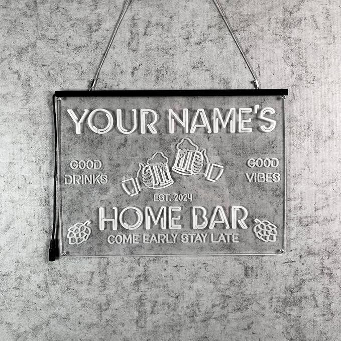 Personalized Bar Signs with Your Name for home wall light up with personalized pub name, man cave accessories, beer themed neon customizable lighted sign