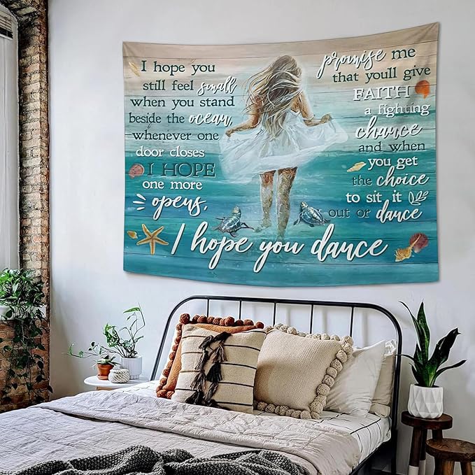Coastal Beach Tapestry I Hope You Dance Tapestry Wall Hanging for Bedroom Sea Turtle Tapestries Aesthetic Wall Decor for Home Dorm Living Room 60"x90"