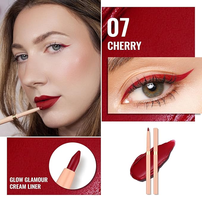 Oulac Waterproof Eyeliner Pencil Set - Smooth and Creamy, Retractable Eye Makeup for Precision Application, Vegan & Cruelty-Free, 07 Cherry+LL06 Mulled Wine+LL08 Ruby