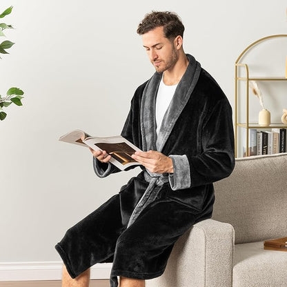 PAVILIA Mens Soft Robe | Warm Fleece Robes for Men, Soft Spa Bathrobe with Shawl Collar and Pockets