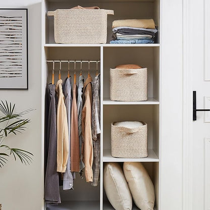 OIAHOMY Storage Basket, Woven Baskets for Storage, Cotton Rope Basket for toys,Towel Baskets for Bathroom - Pack of 3, Pure Brown