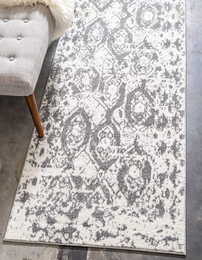 Unique Loom Rosso Collection Vintage, Geometric, Bohemian, Traditional, Distressed, Southwestern Area Rug, 2' 0" x 6' 0", Light Gray/Ivory