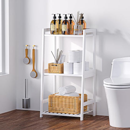 3 Tier Bamboo Bathroom Shelves, Ladder Shelf for Storage, Rustic Home Organizer, Space-Saving Design, Stylish Display Nightstand, Stylish Storage Solution for Home, Living Room, Kitchen