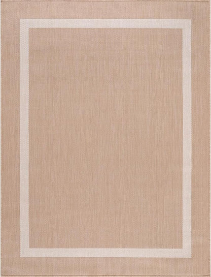Bordered Outdoor Rug 6x9 Washable Outside Carpet for Indoor Patio Porch Waterproof Easy Cleaning Non Shedding Area Rugs Beige 6 x 9