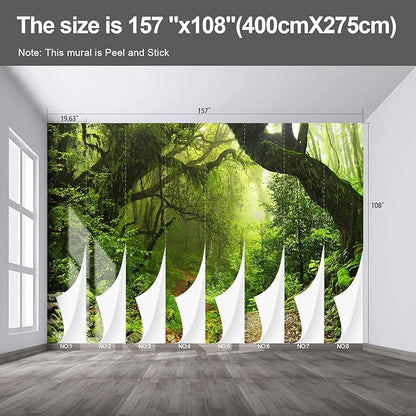 Forest Landscape Wall murals Woodland Tree Peel and Stick Wallpaper for Bedroom Living Room - 108"x157"
