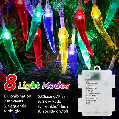 Chili Pepper String Lights, 40 LED 21Ft Chili Pepper Fairy Lights Battery Operated for Indoor Outdoor Garden Pool Birthday Mexican Party Wedding Christmas Summer Tropical Decor